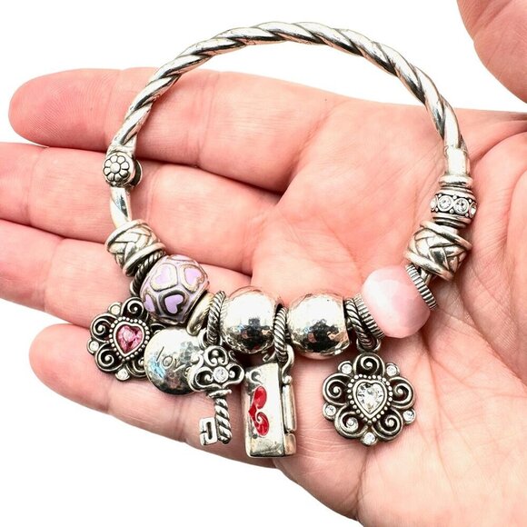 Brighton Womens Bracelet Loaded With Charms Love Sweetheart Hearts Theme Silver - Picture 5 of 6